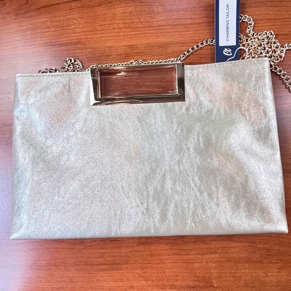 Brand New Charming Tailor Gold Clutch Convertible Shoulder Bag Vegan Leather - Picture 13 of 16